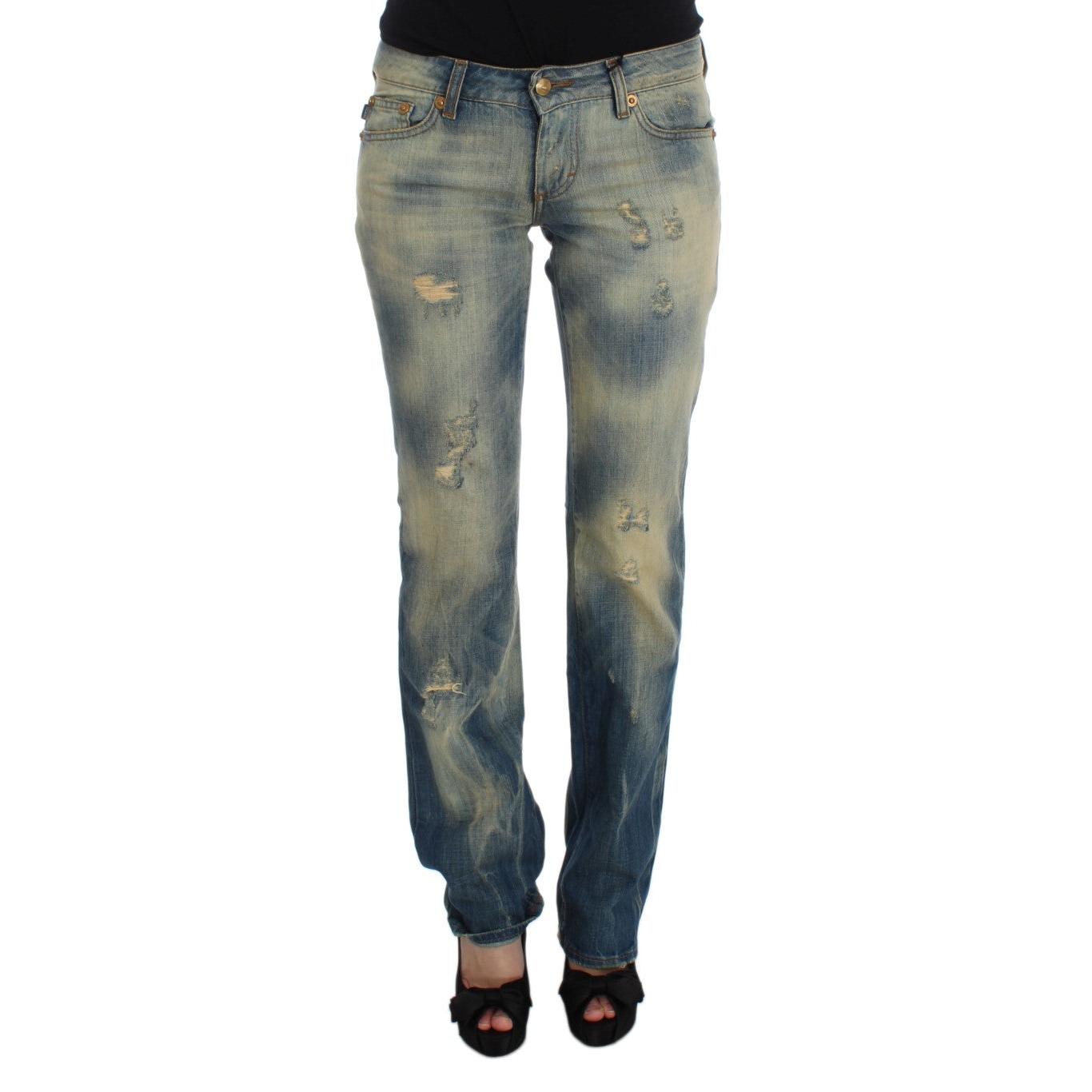 Cavalli Blue Wash Cotton Slim Fit Bootcut Jeans