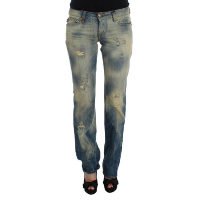 Cavalli Blue Wash Cotton Slim Fit Bootcut Jeans