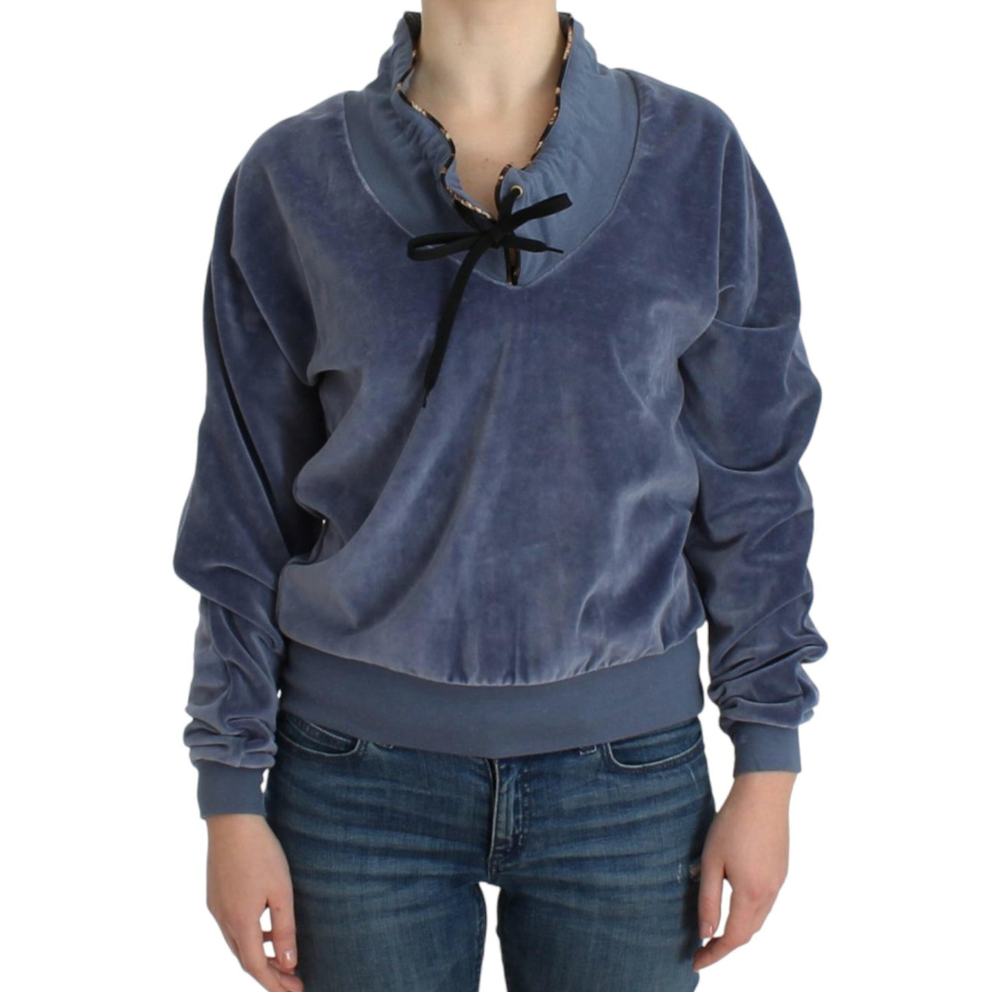 Cavalli Blue velvet cotton sweater