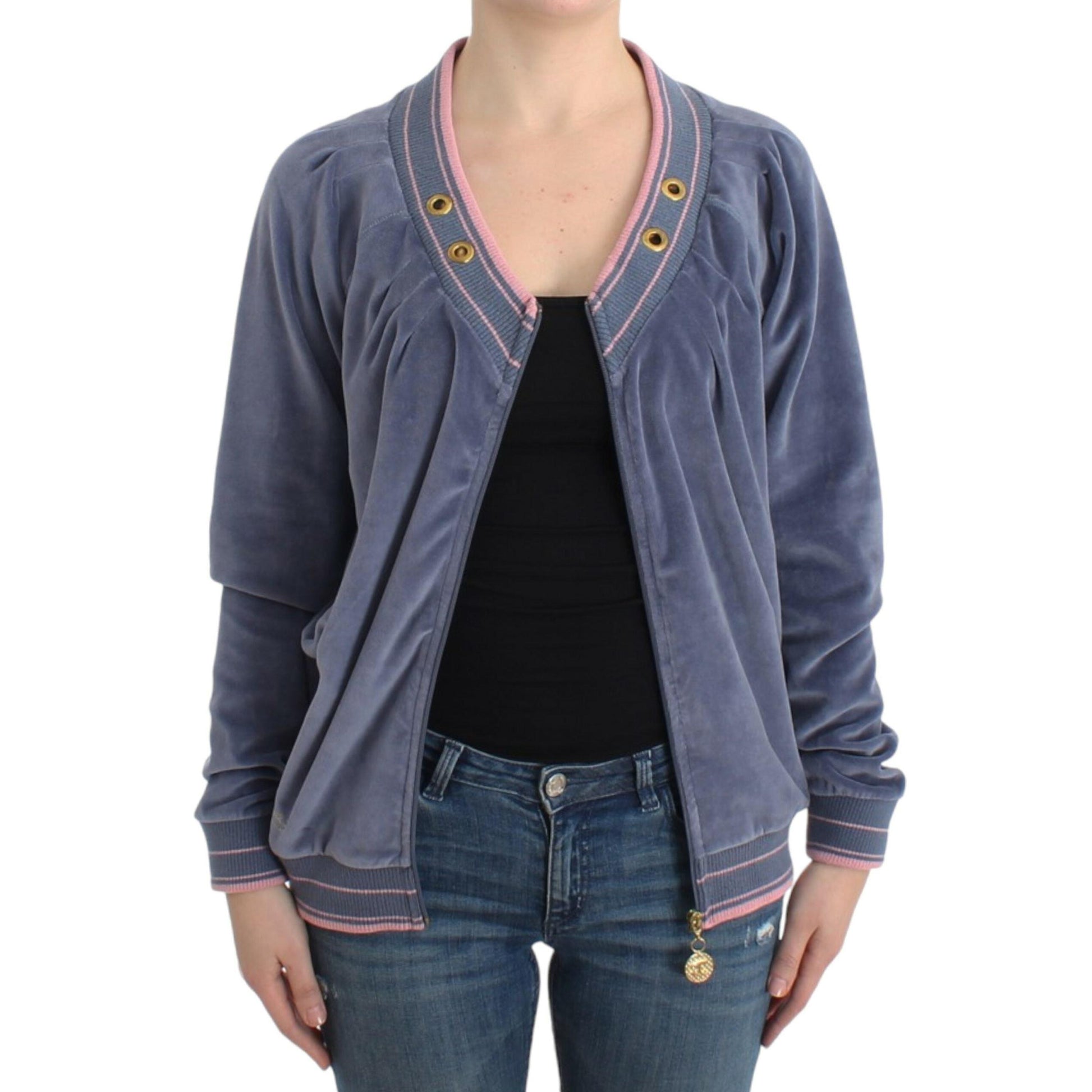 Cavalli Blue velvet zipup sweater