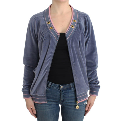 Cavalli Blue velvet zipup sweater