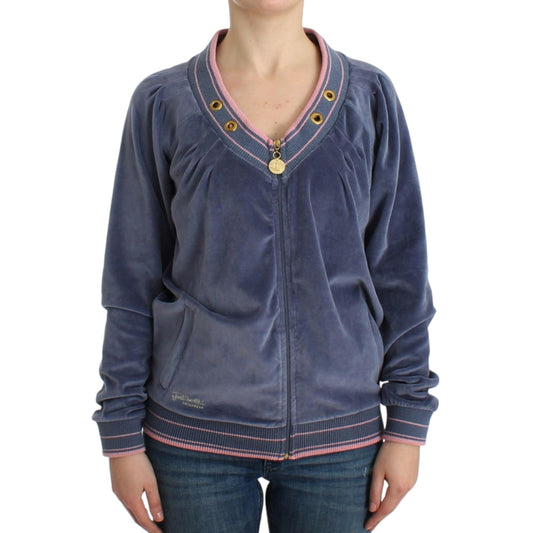 Cavalli Blue velvet zipup sweater