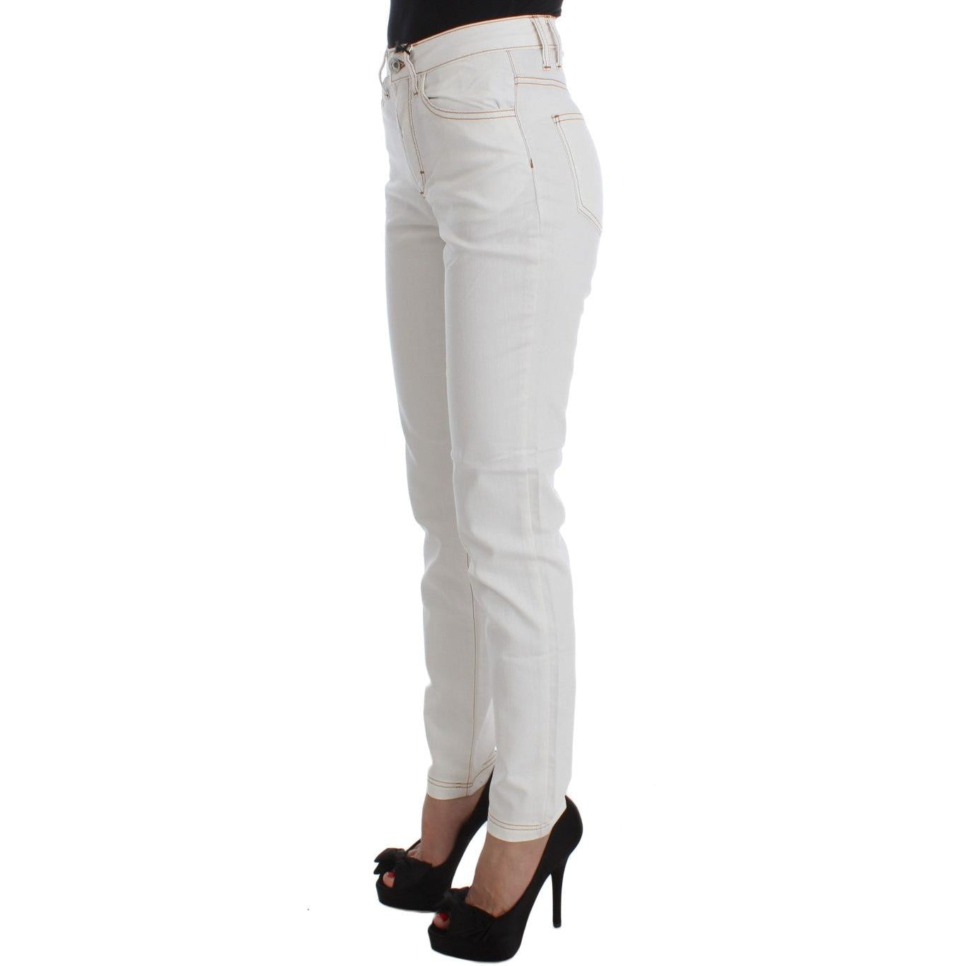 Cavalli White Cotton Blend Slim Fit Jeans