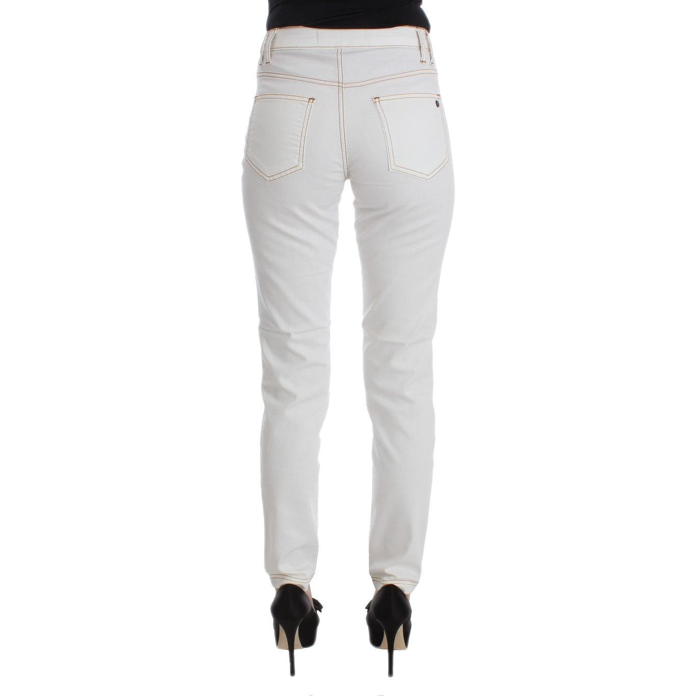 Cavalli White Cotton Blend Slim Fit Jeans