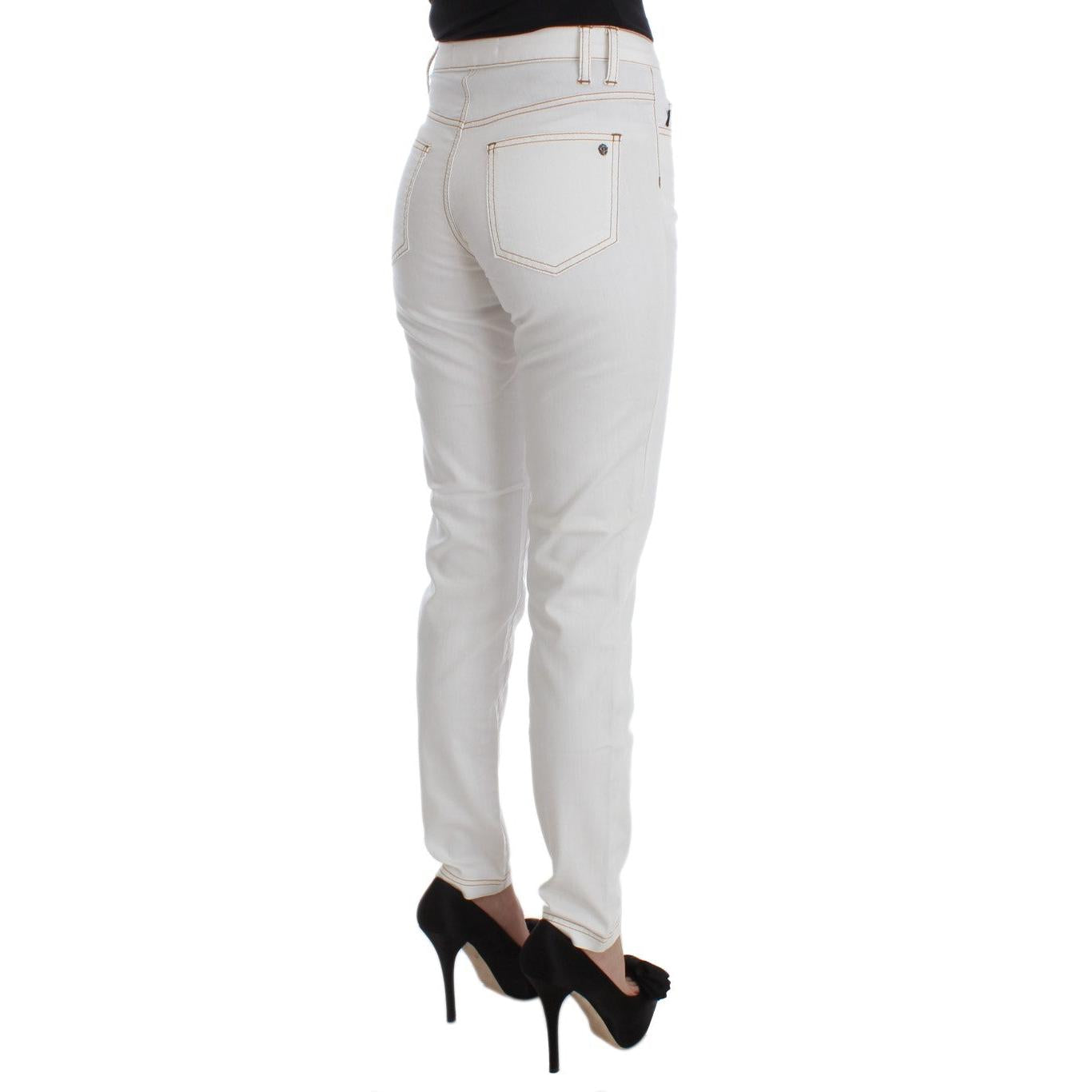 Cavalli White Cotton Blend Slim Fit Jeans