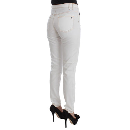 Cavalli White Cotton Blend Slim Fit Jeans