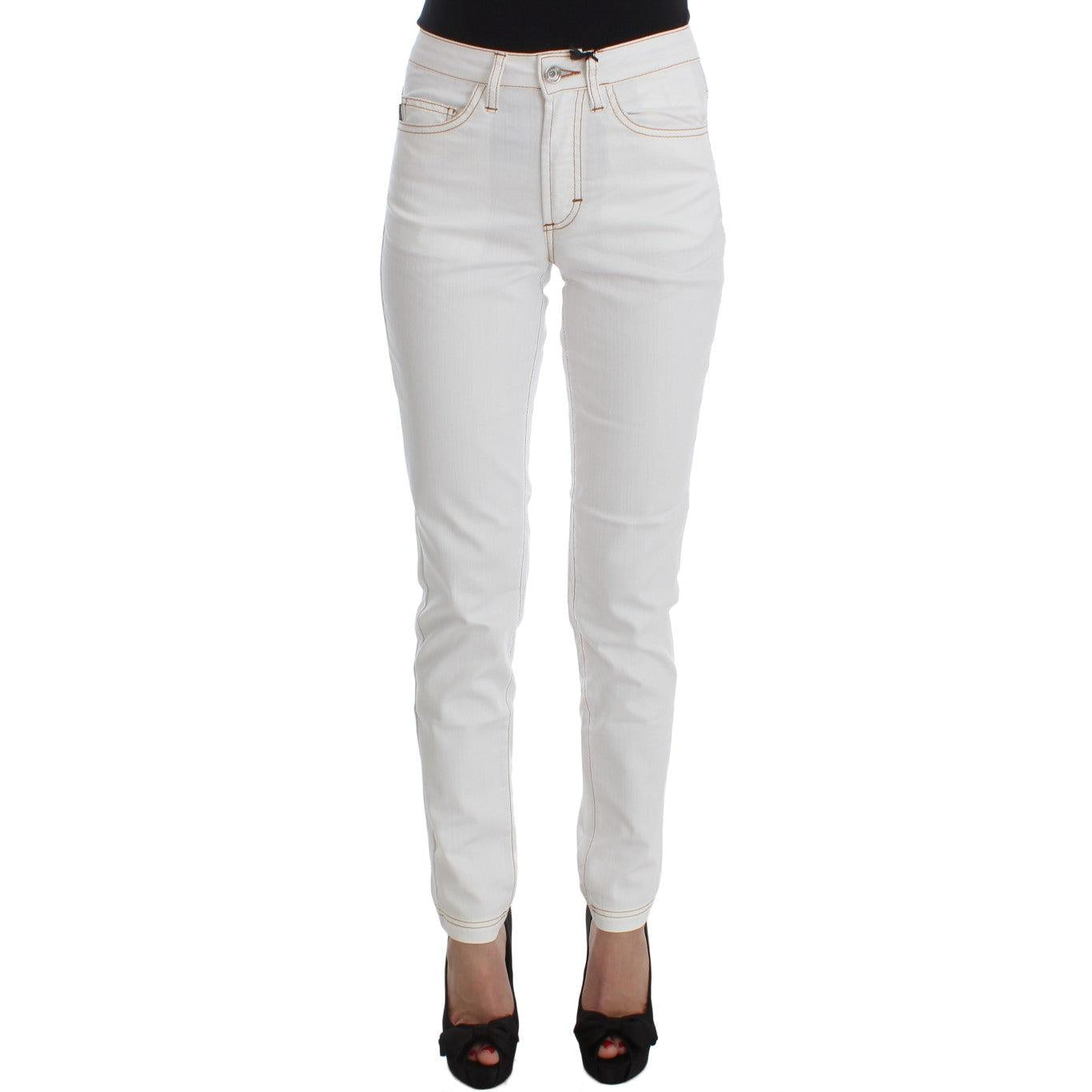 Cavalli White Cotton Blend Slim Fit Jeans