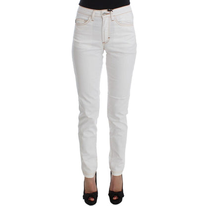 Cavalli White Cotton Blend Slim Fit Jeans