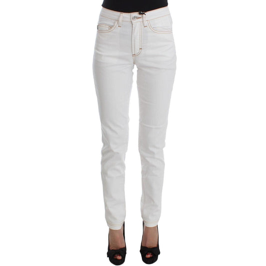 Cavalli White Cotton Blend Slim Fit Jeans