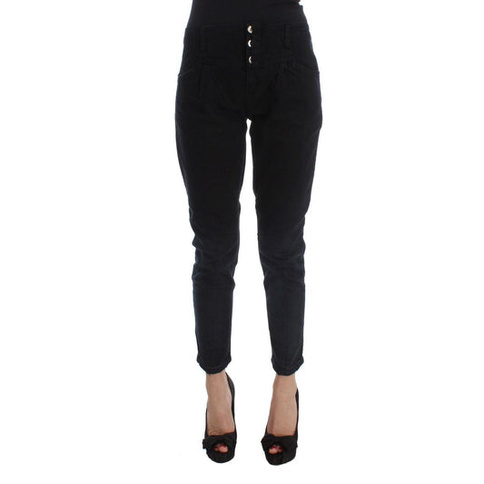 Costume National Black Cotton Slim Fit Cropped Jeans