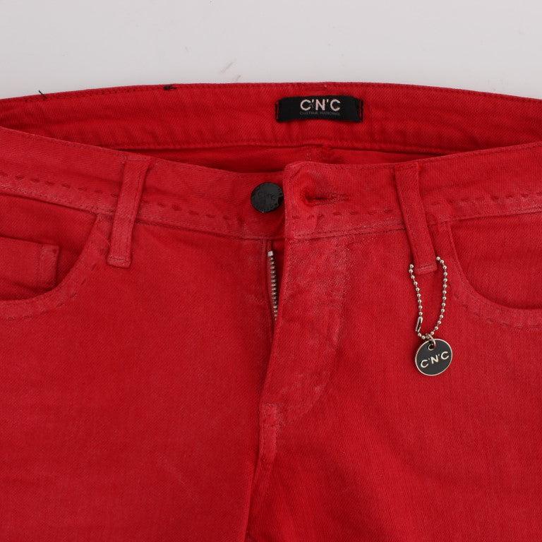 Costume National Red Cotton Blend Super Slim Fit Jeans