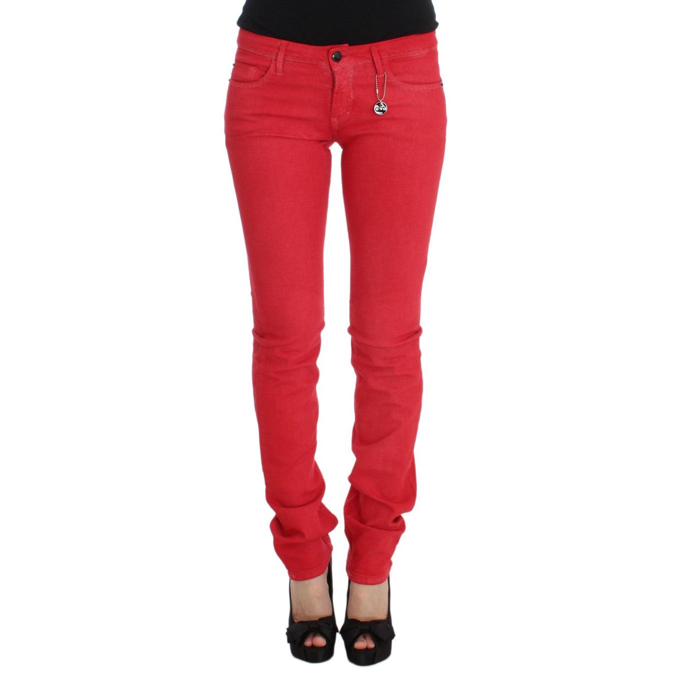 Costume National Red Cotton Blend Super Slim Fit Jeans