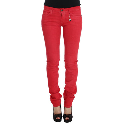 Costume National Red Cotton Blend Super Slim Fit Jeans