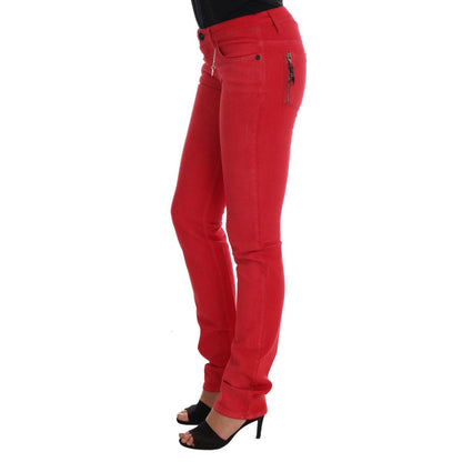 Costume National Red Cotton Stretch Slim Jeans