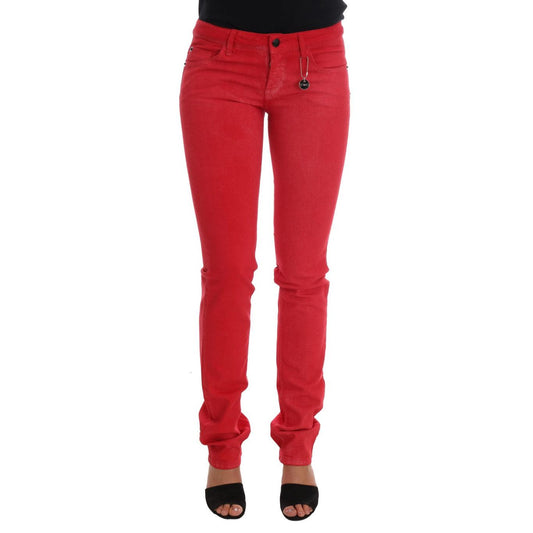 Costume National Red Cotton Stretch Slim Jeans