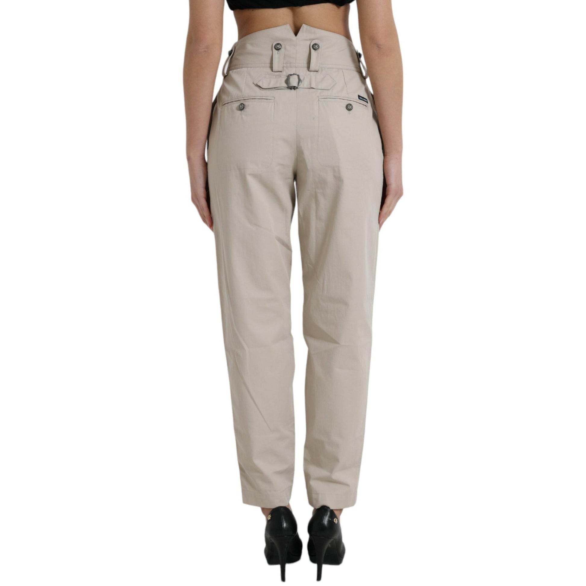 Dolce & Gabbana Beige Cotton High Waist Tapered Pants