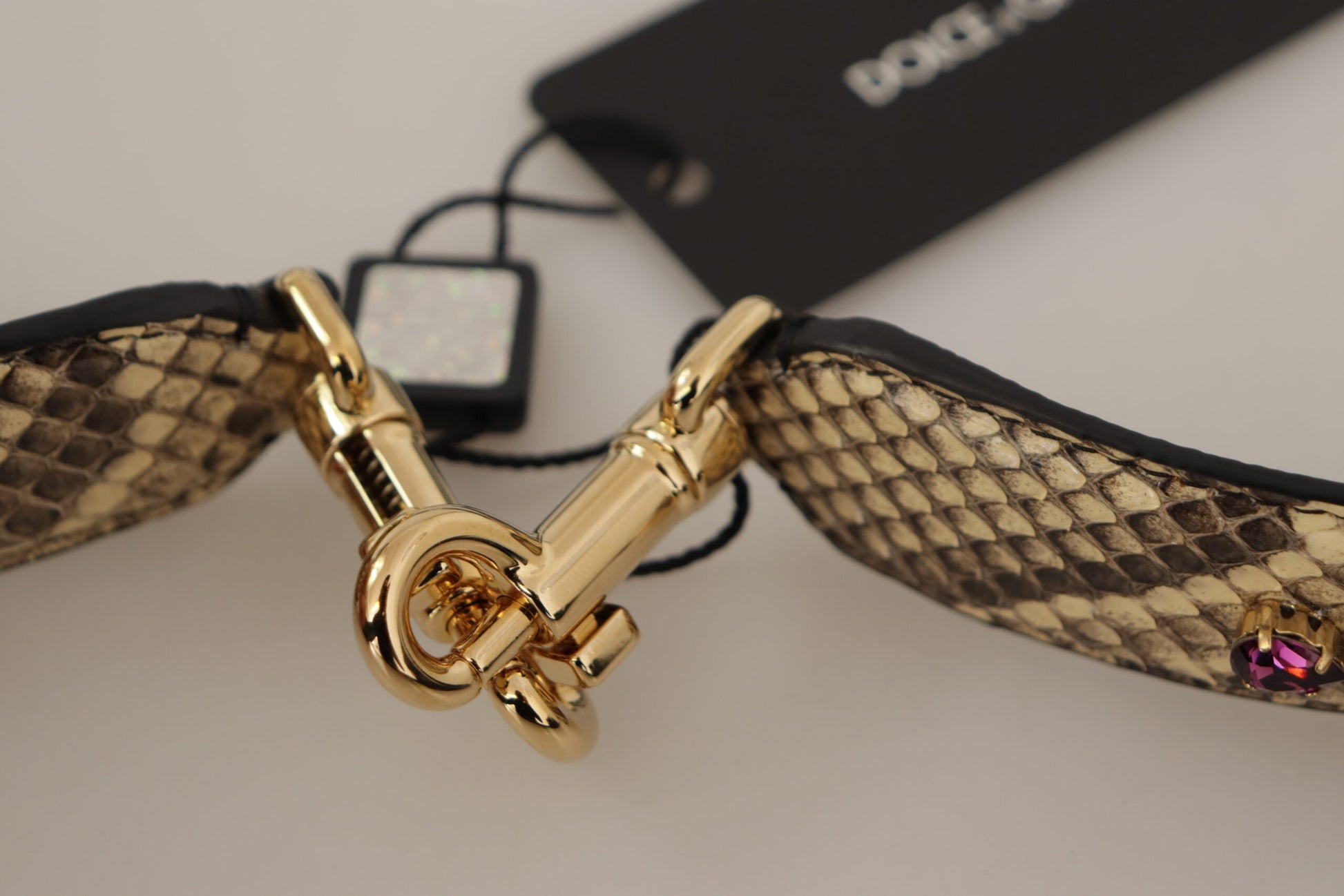 Dolce & Gabbana Beige Exotic Læder Krystals Reversible Skulder Strap