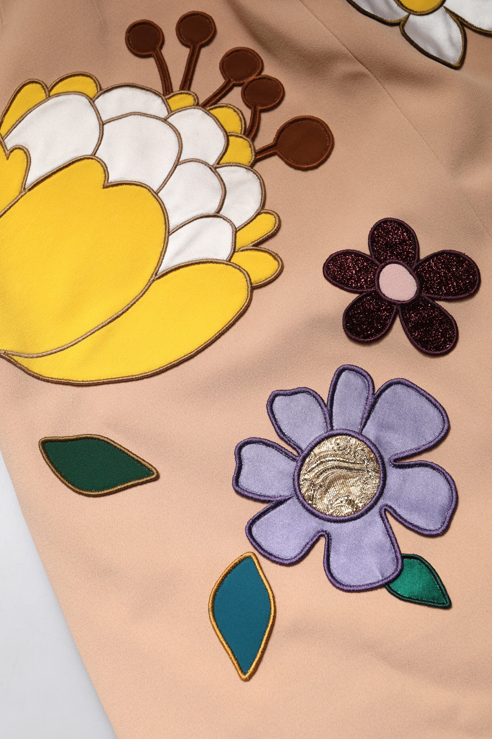 Dolce & Gabbana Beige Floral High Waist Pencil Cut Skirt