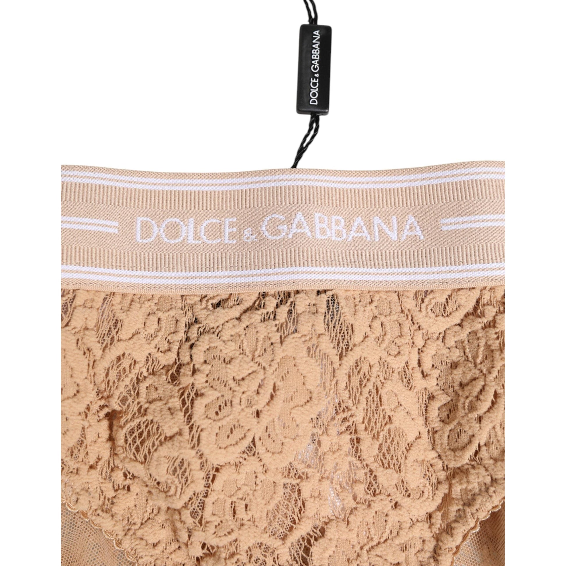Dolce & Gabbana Beige Lace Brasiliano Briefs Logo Waistband Underwear