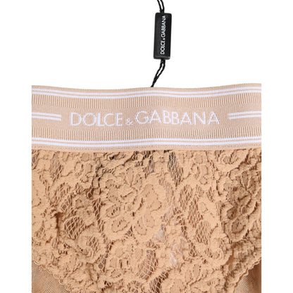 Dolce & Gabbana Beige Lace Brasiliano Briefs Logo Waistband Underwear