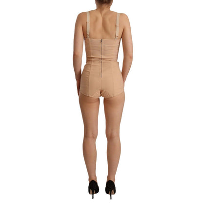 Dolce & Gabbana Beige Nylon Floral Lace Bodysuit Underwear