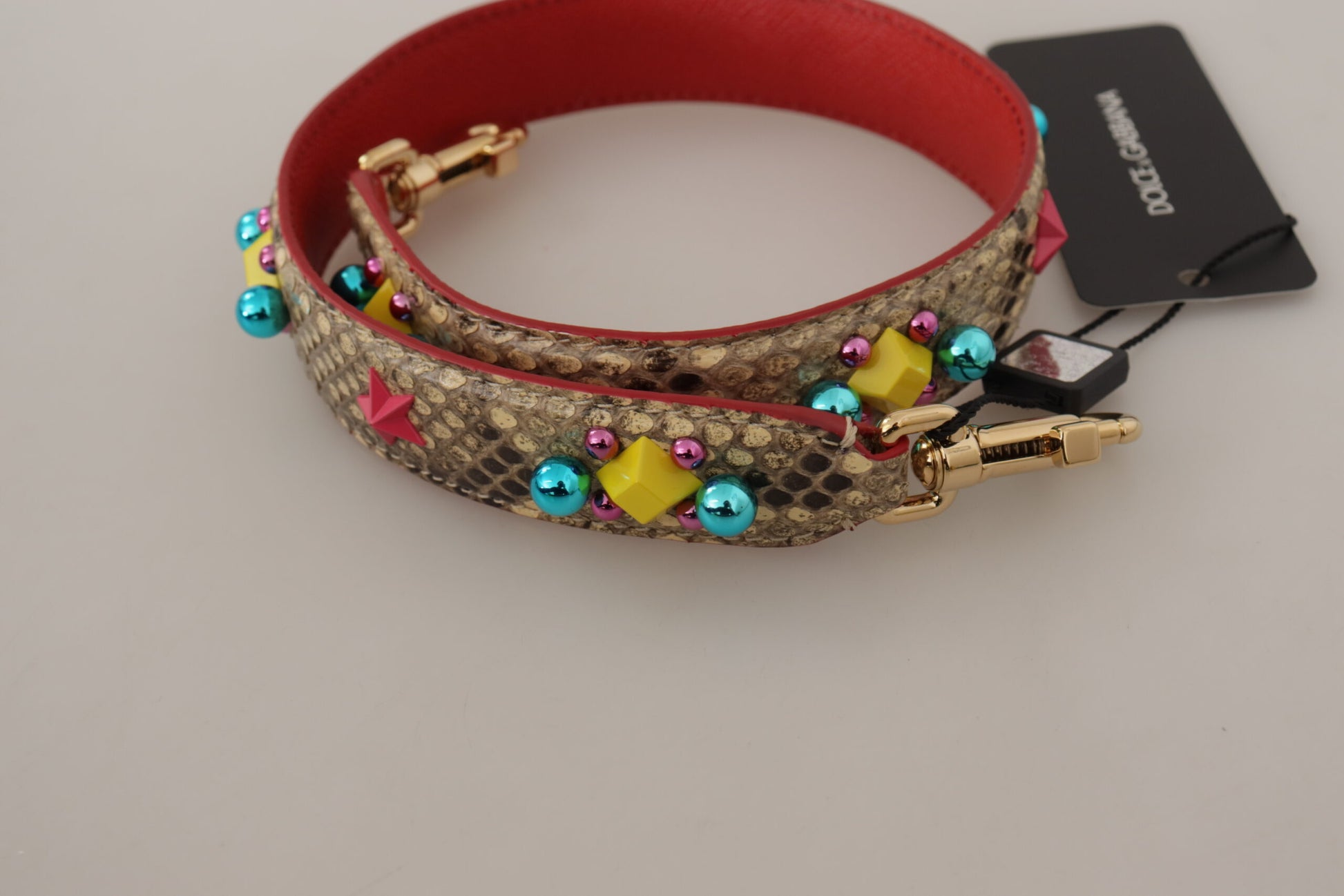 Dolce & Gabbana Beige Python Læder Krystals Skulder Strap