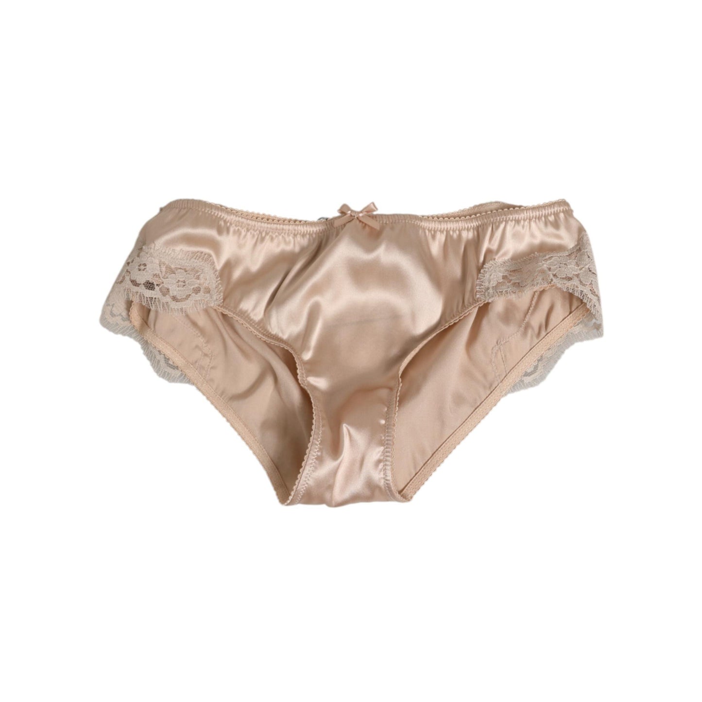 Dolce & Gabbana Beige Silk Satin Floral Lace Panty Brief Underwear