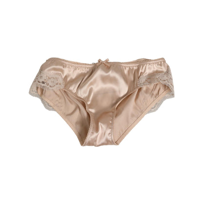 Dolce & Gabbana Beige Silk Satin Floral Lace Panty Brief Underwear