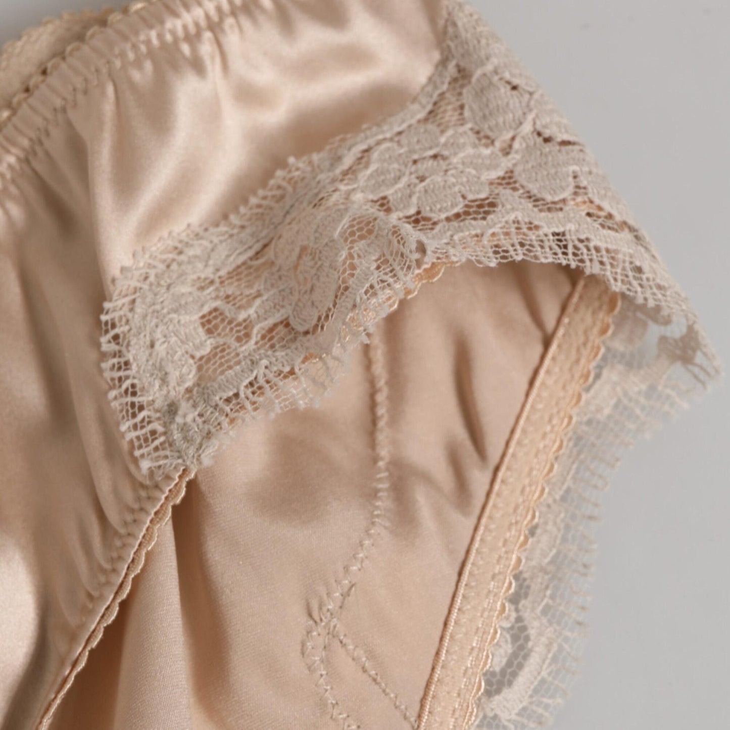 Dolce & Gabbana Beige Silk Satin Floral Lace Panty Brief Underwear