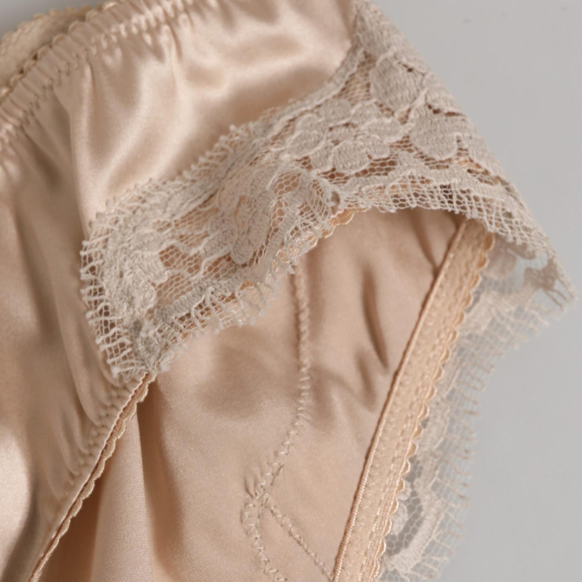 Dolce & Gabbana Beige Silk Satin Floral Lace Panty Brief Underwear