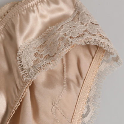 Dolce & Gabbana Beige Silk Satin Floral Lace Panty Brief Underwear