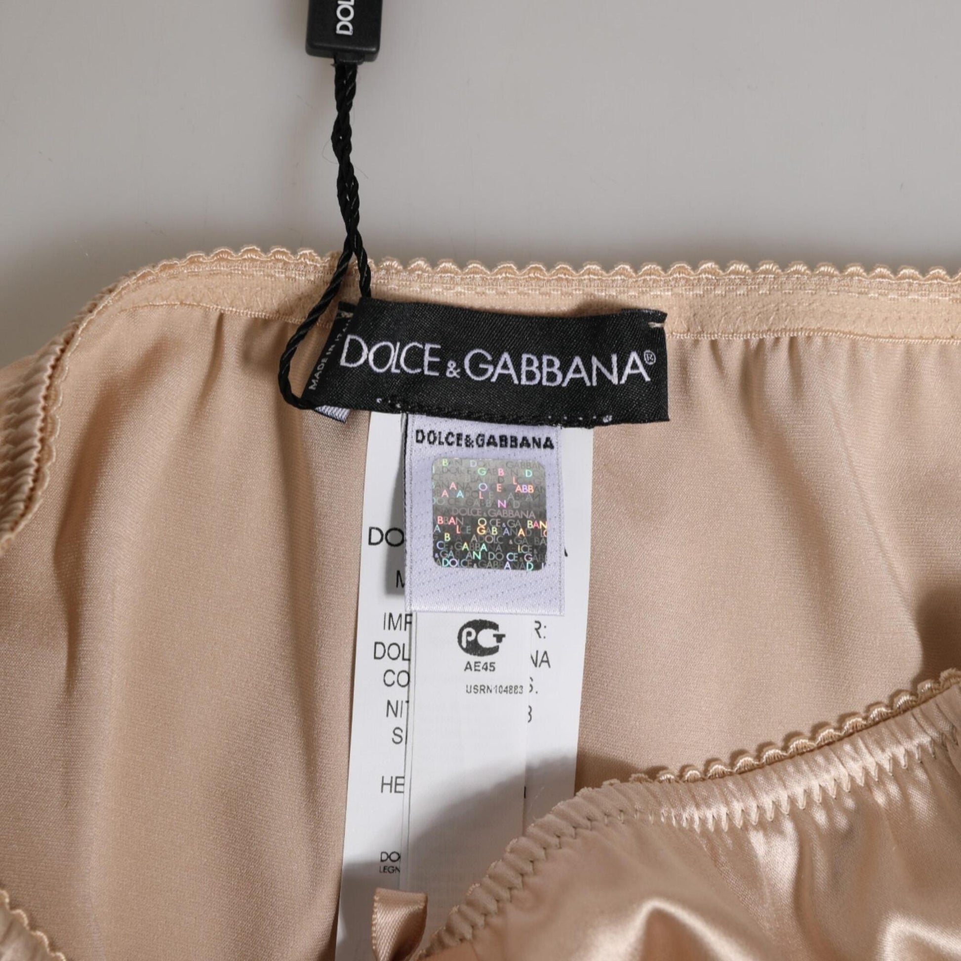 Dolce & Gabbana Beige Silk Satin Floral Lace Panty Brief Underwear