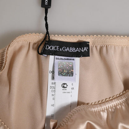 Dolce & Gabbana Beige Silk Satin Floral Lace Panty Brief Underwear