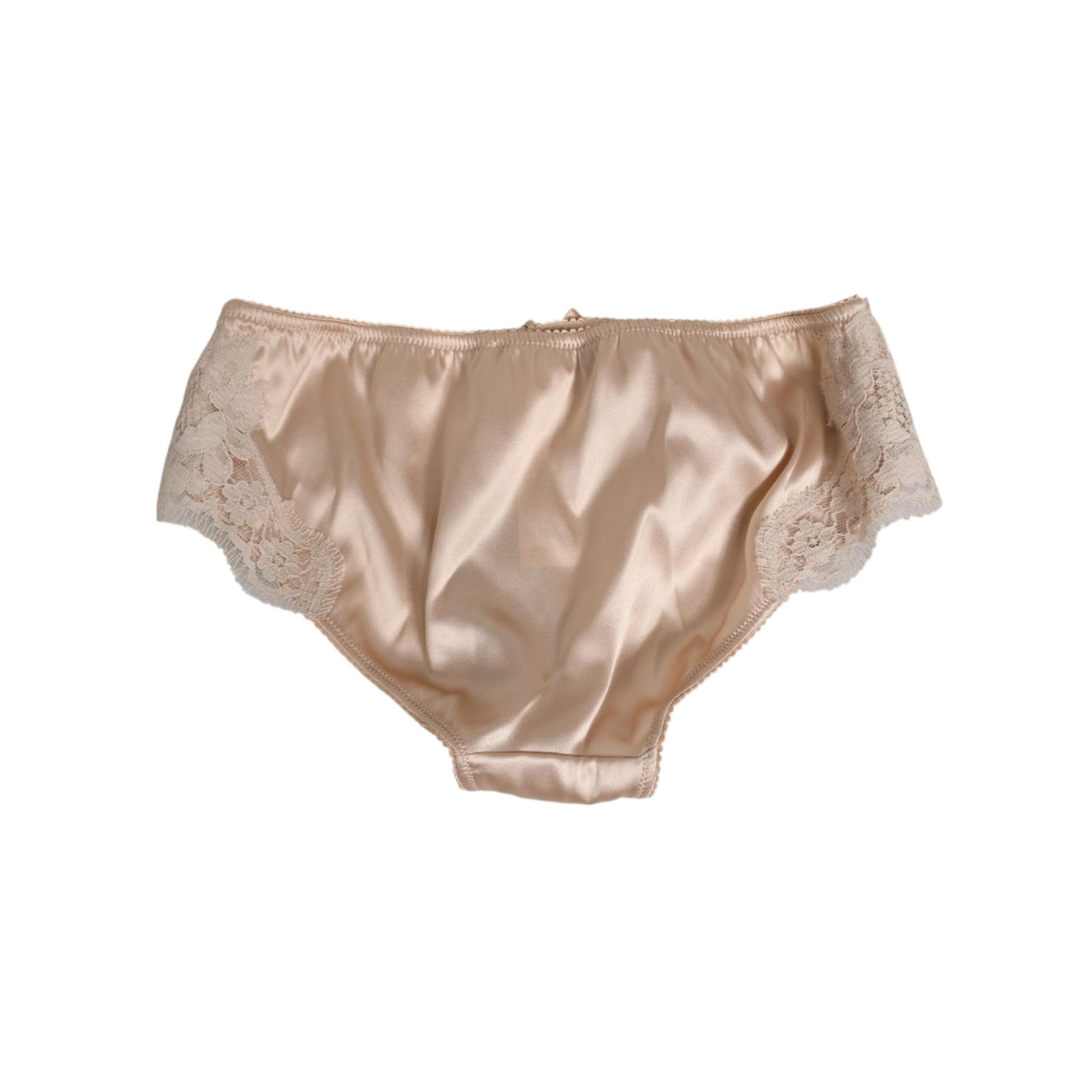 Dolce & Gabbana Beige Silk Satin Floral Lace Panty Brief Underwear
