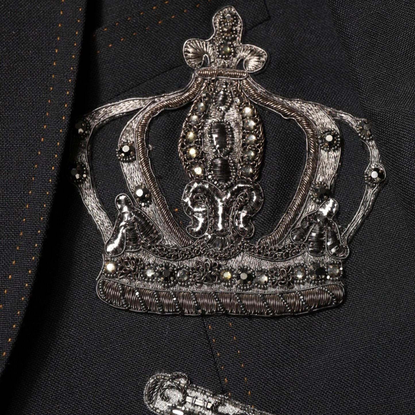 Dolce & Gabbana Black Bee Crown Embellished Suit Coat Blazer