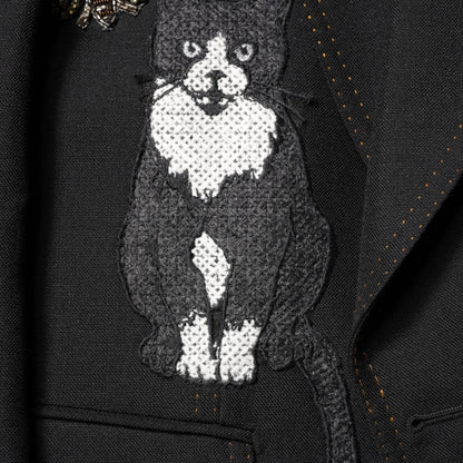 Dolce & Gabbana Black Bee Crown Embellished Suit Coat Blazer