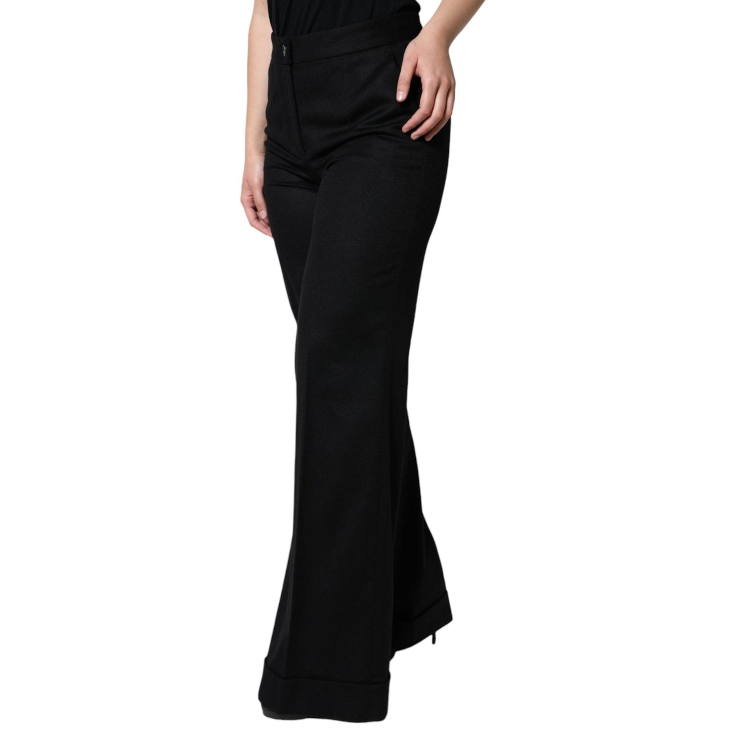 Dolce & Gabbana Black Cashmere Mid Waist Women Boot Cut Pants