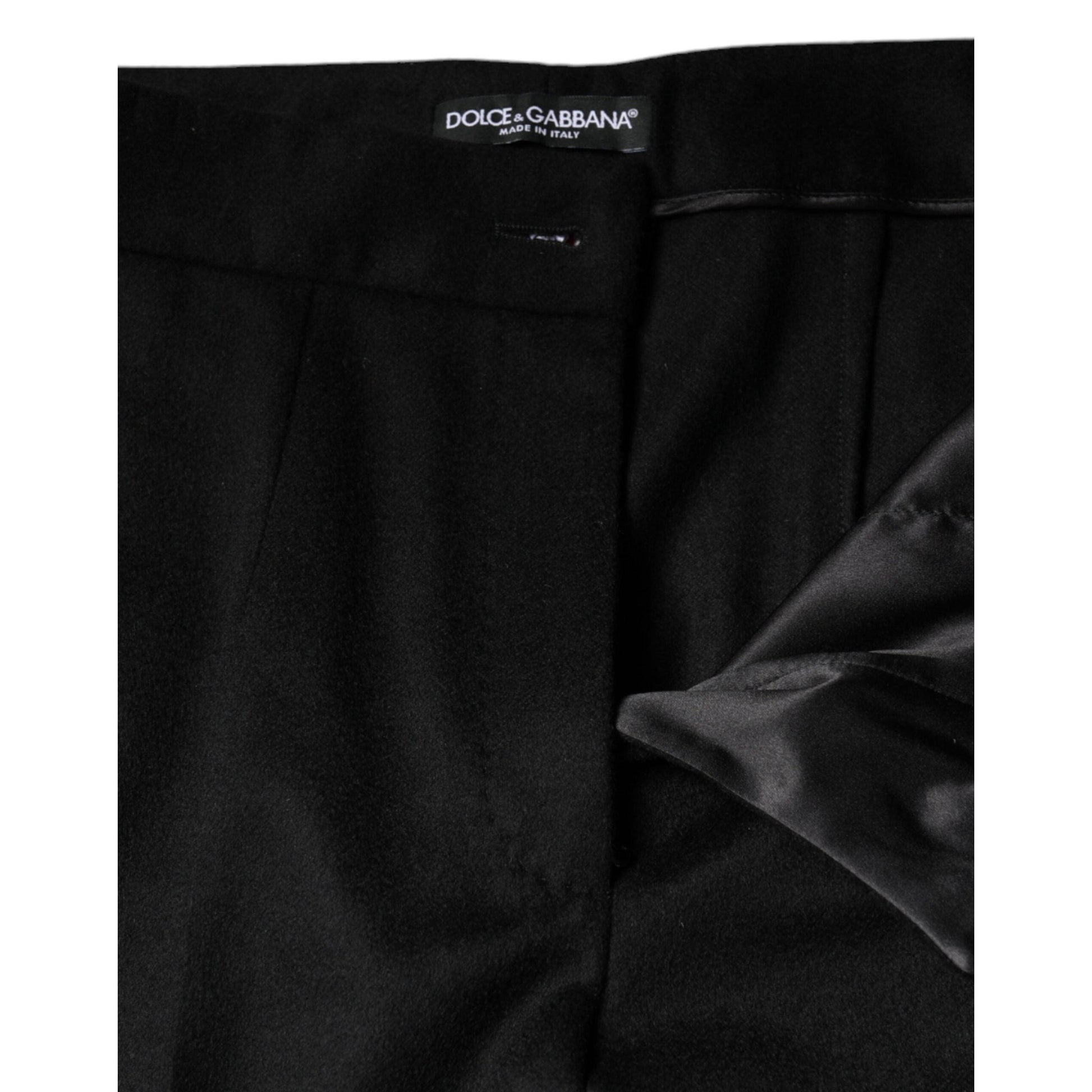 Dolce & Gabbana Black Cashmere Mid Waist Women Boot Cut Pants