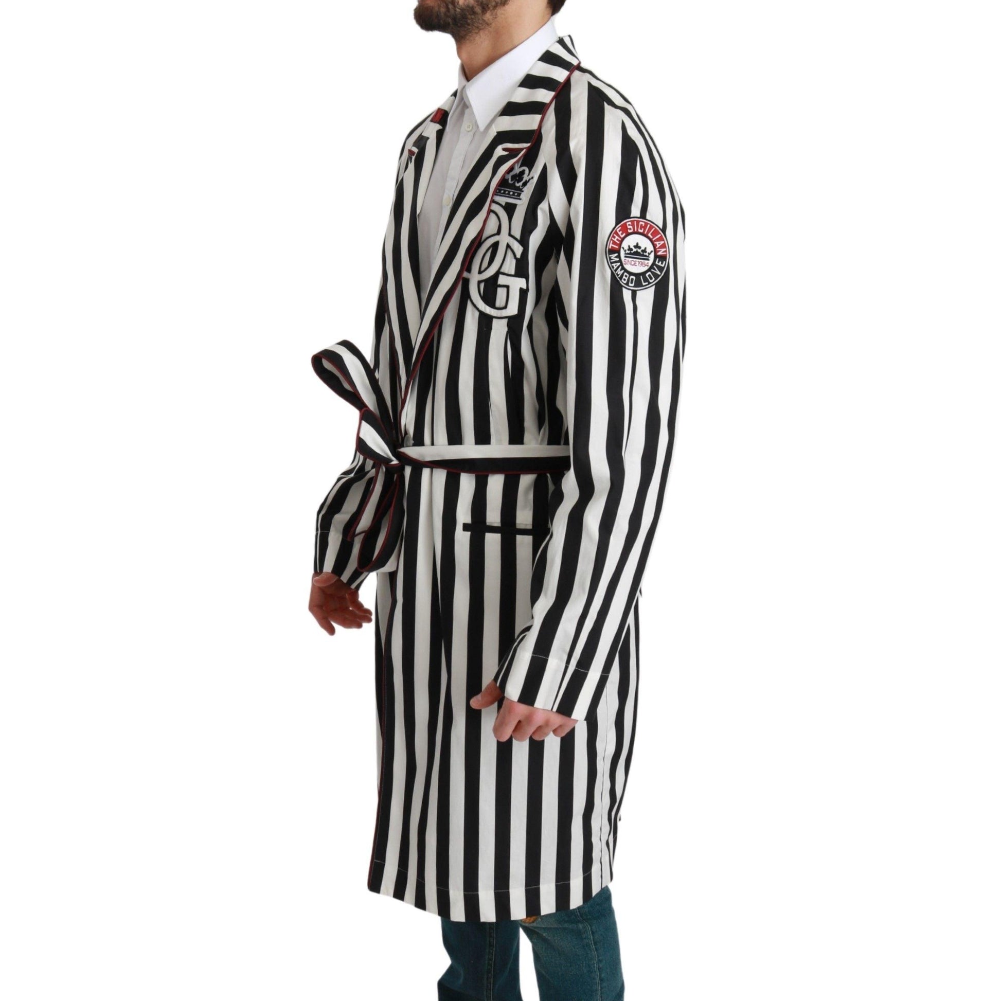 Dolce & Gabbana Black Coat Nightgown White Cotton Robe