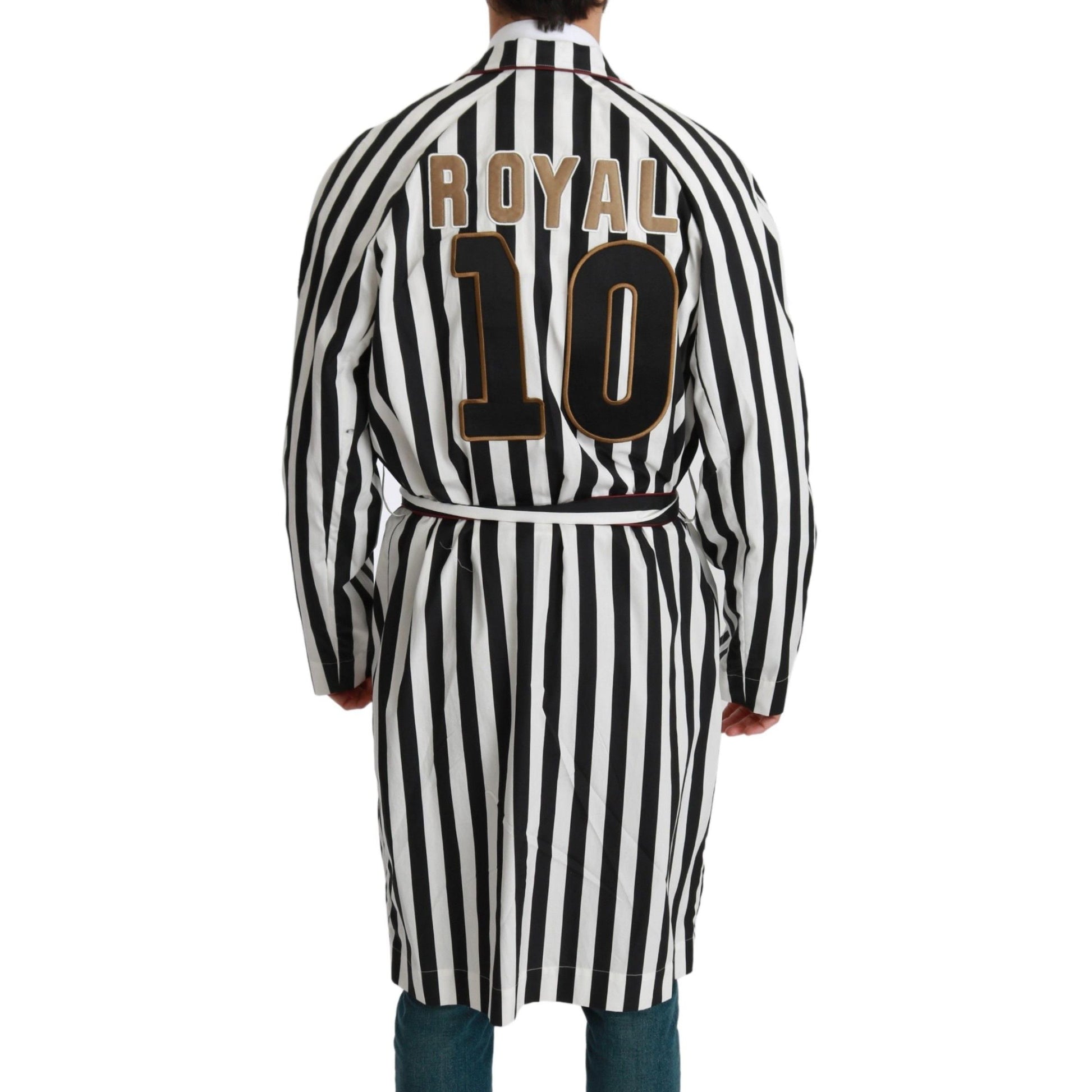 Dolce & Gabbana Black Coat Nightgown White Cotton Robe