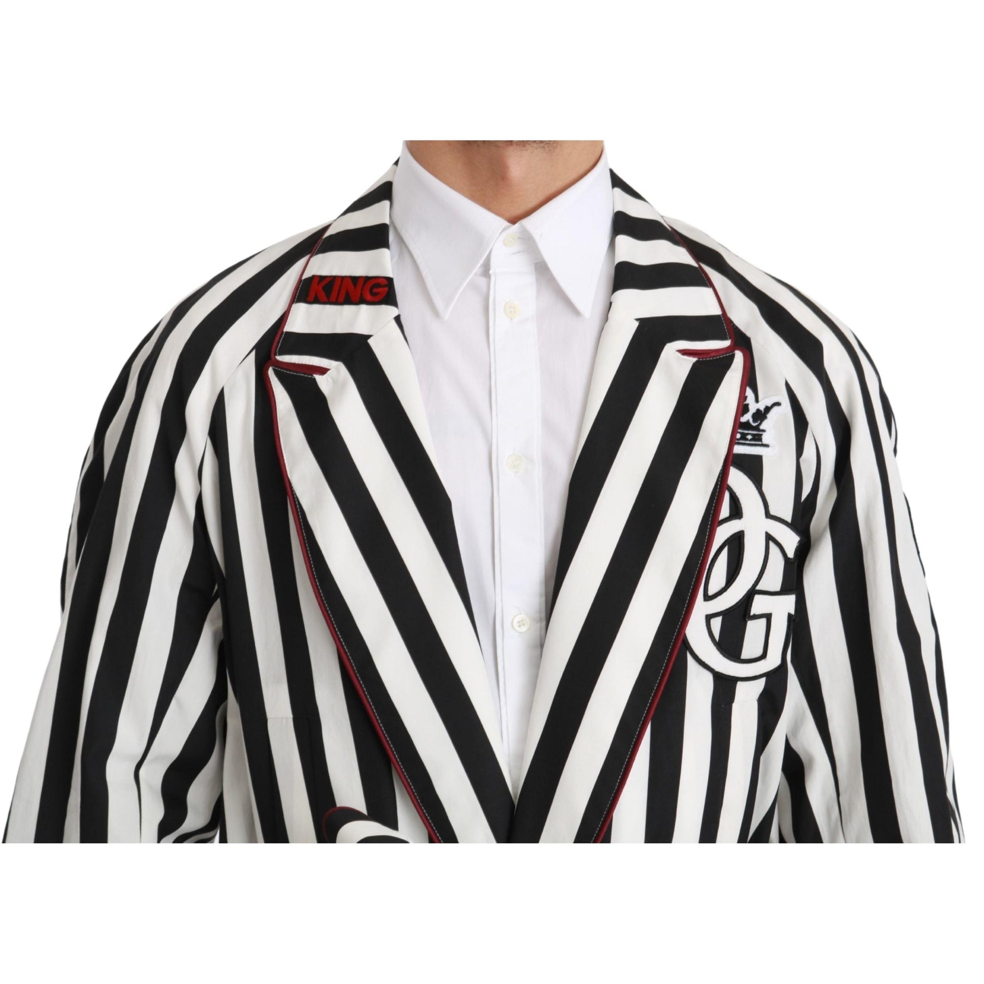 Dolce & Gabbana Black Coat Nightgown White Cotton Robe