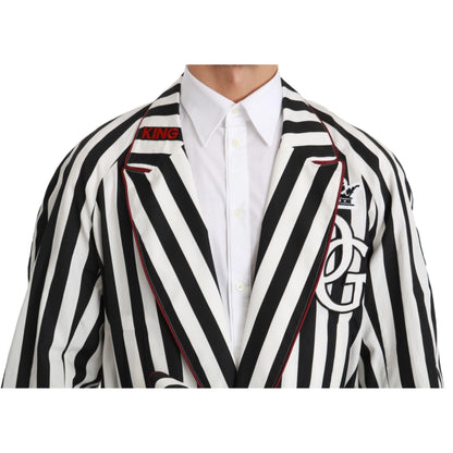 Dolce & Gabbana Black Coat Nightgown White Cotton Robe