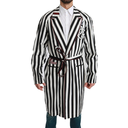 Dolce & Gabbana Black Coat Nightgown White Cotton Robe