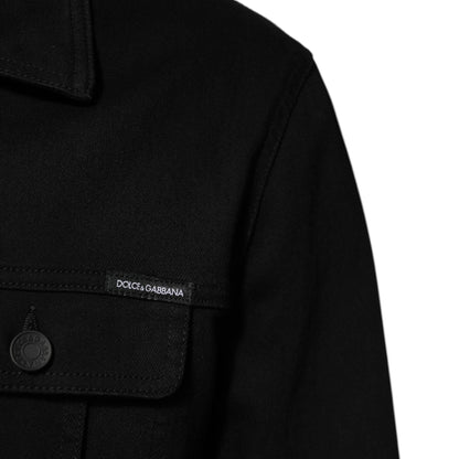 Dolce & Gabbana Black Cotton Denim Stretch Giubbotto Jacket