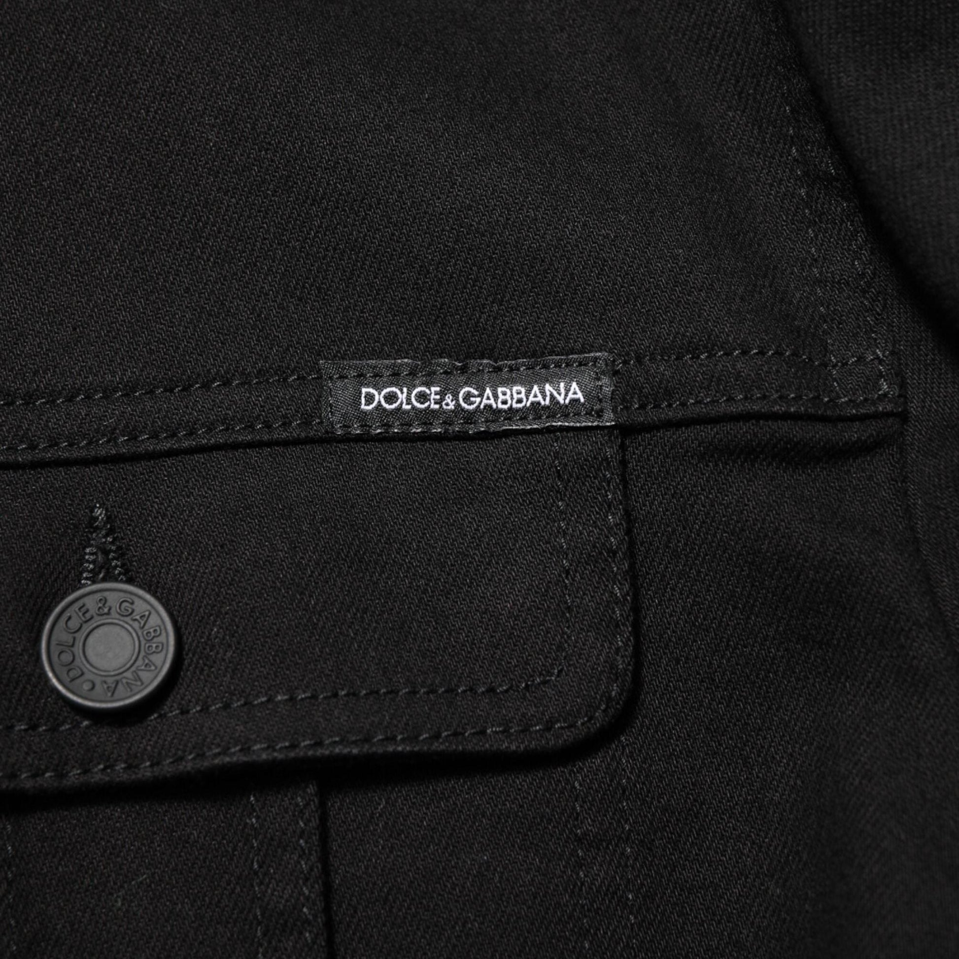 Dolce & Gabbana Black Cotton Denim Stretch Giubbotto Jacket