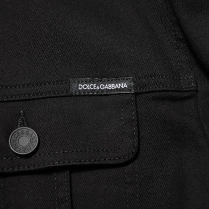 Dolce & Gabbana Black Cotton Denim Stretch Giubbotto Jacket
