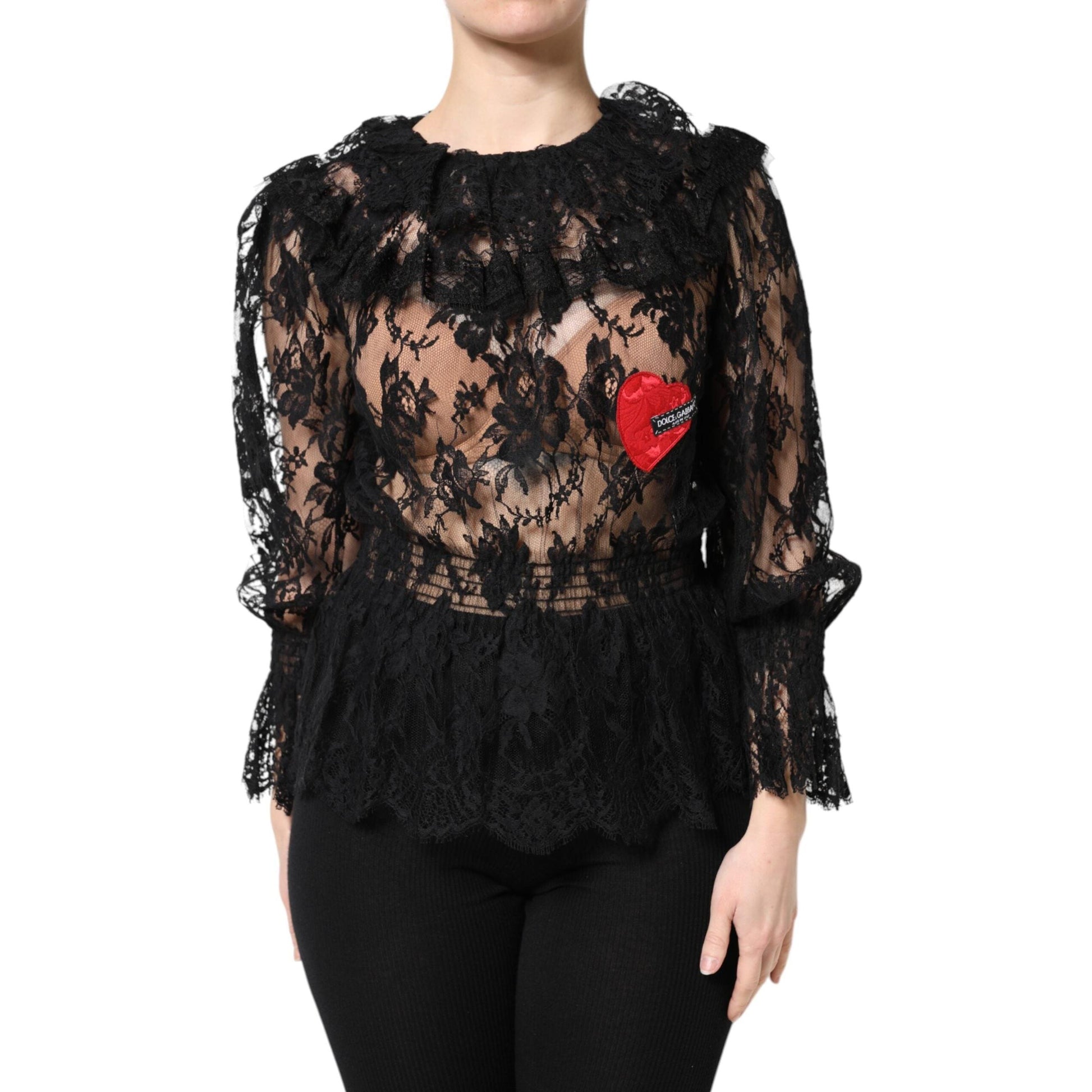 Dolce & Gabbana Black Cotton Floral Lace Women Blouse Top