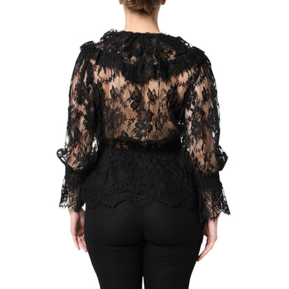 Dolce & Gabbana Black Cotton Floral Lace Women Blouse Top