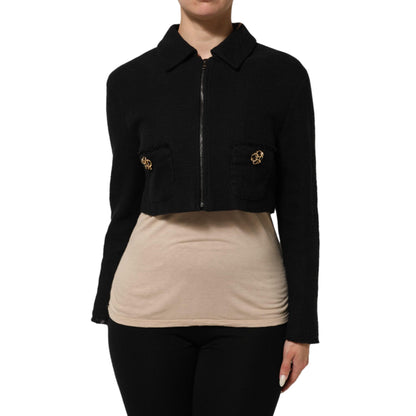 Dolce & Gabbana Black Cotton Full Zip Cropped Coat Jacket