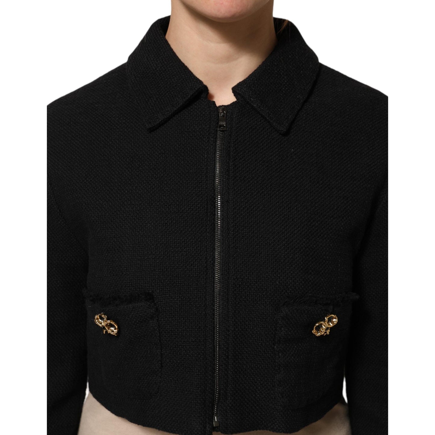 Dolce & Gabbana Black Cotton Full Zip Cropped Coat Jacket